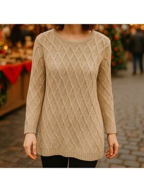 ✨ Pure Jill Textured Knit Tunic Sweater – Beige – Size M – Cozy Luxe Neutral